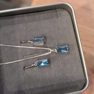 New In Box Without Tags, Silver And Blue Topaz Necklace And Earrings Set